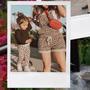 Leopard cotton short overalls